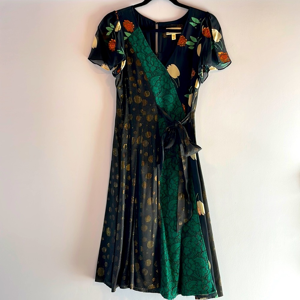 Anthropologie mixed fabric green and black dress